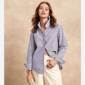 Banana Republic L/S Oversized Blue/White Striped Shirt, Size Small, 100% Cotton